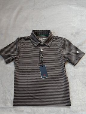 Michel Rouen Black and Gray Striped Short Sleeve Performance Polo Size 6 New